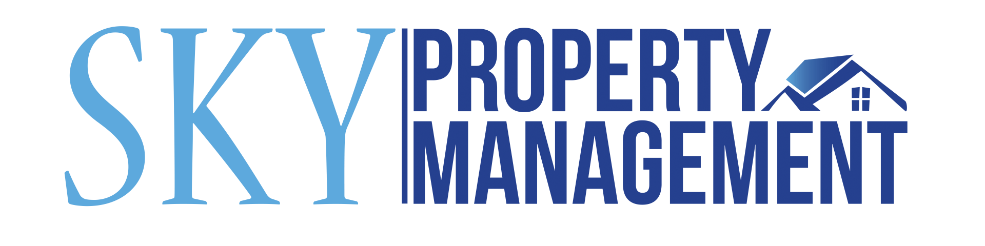 Sky Property Management logo with "SKY" in blue, "PROPERTY MANAGEMENT" in dark blue, and a house icon.
