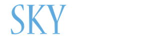 "SKY" in blue font on a white background.