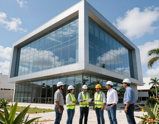 Fachada corporativa de aluminio y vidrio en Cancún