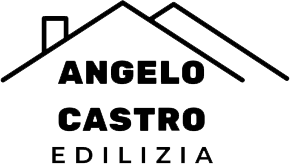 Logo di Angelo Castro Edilizia con profilo del tetto nero e testo nero in grassetto su sfondo bianco.