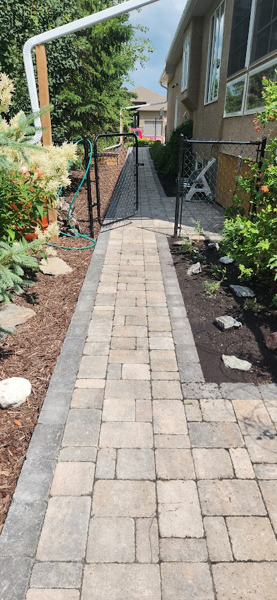 Landscaping hardscape walkway with plants