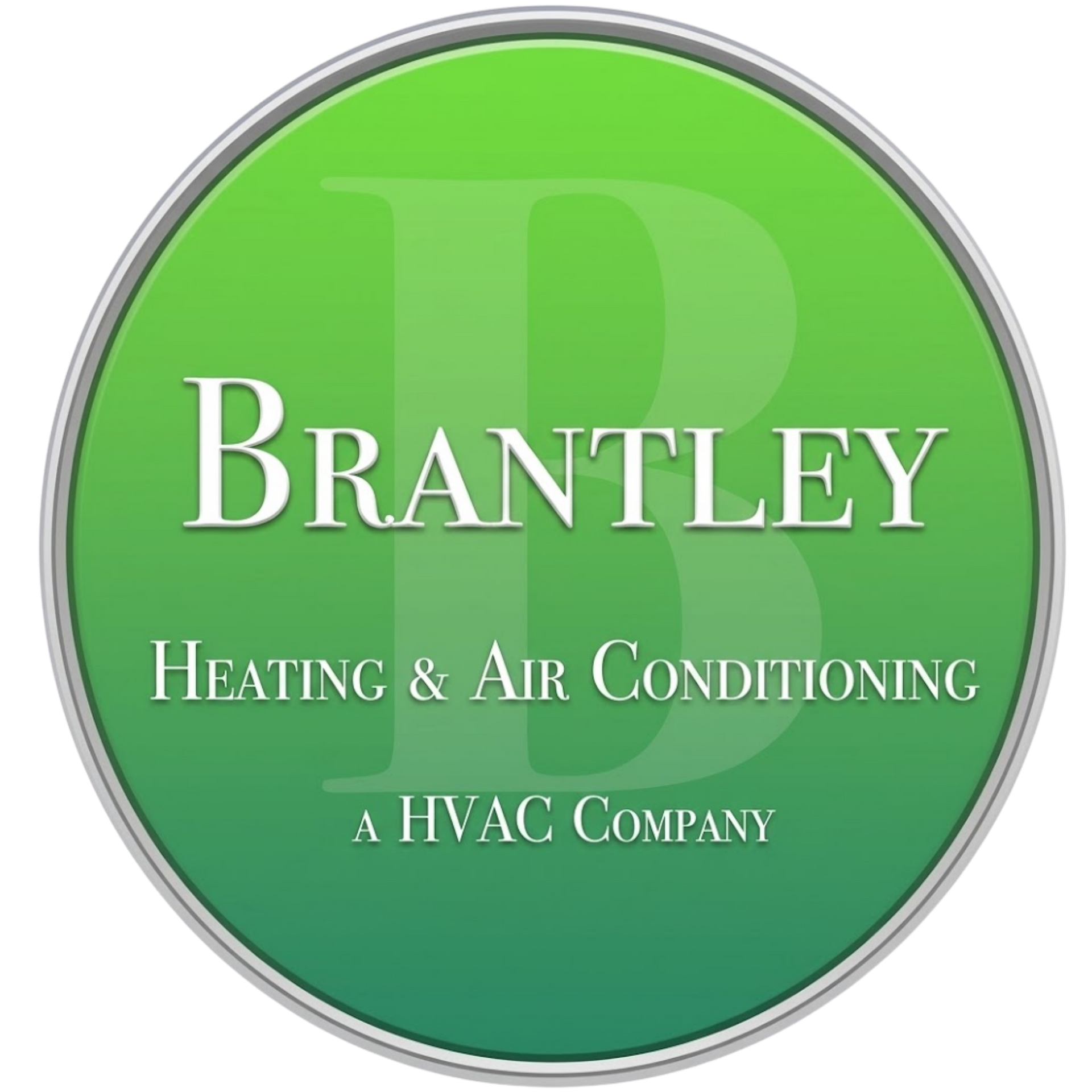 Brantley Heating & Air Conditioning green circular logo with white text and a silver border