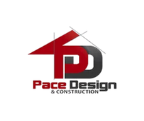 Pace Design & Construction logo in red, gray, and black with a stylized roof and PD initials
