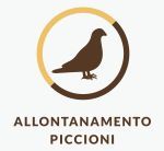 Piccione marrone in un cerchio con la scritta 