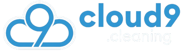 Logo for cloud9 cleaning, blue cloud graphic with 