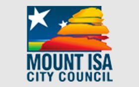 Mount Isa City Council logo with blue text and a multicolored rock formation under a white star