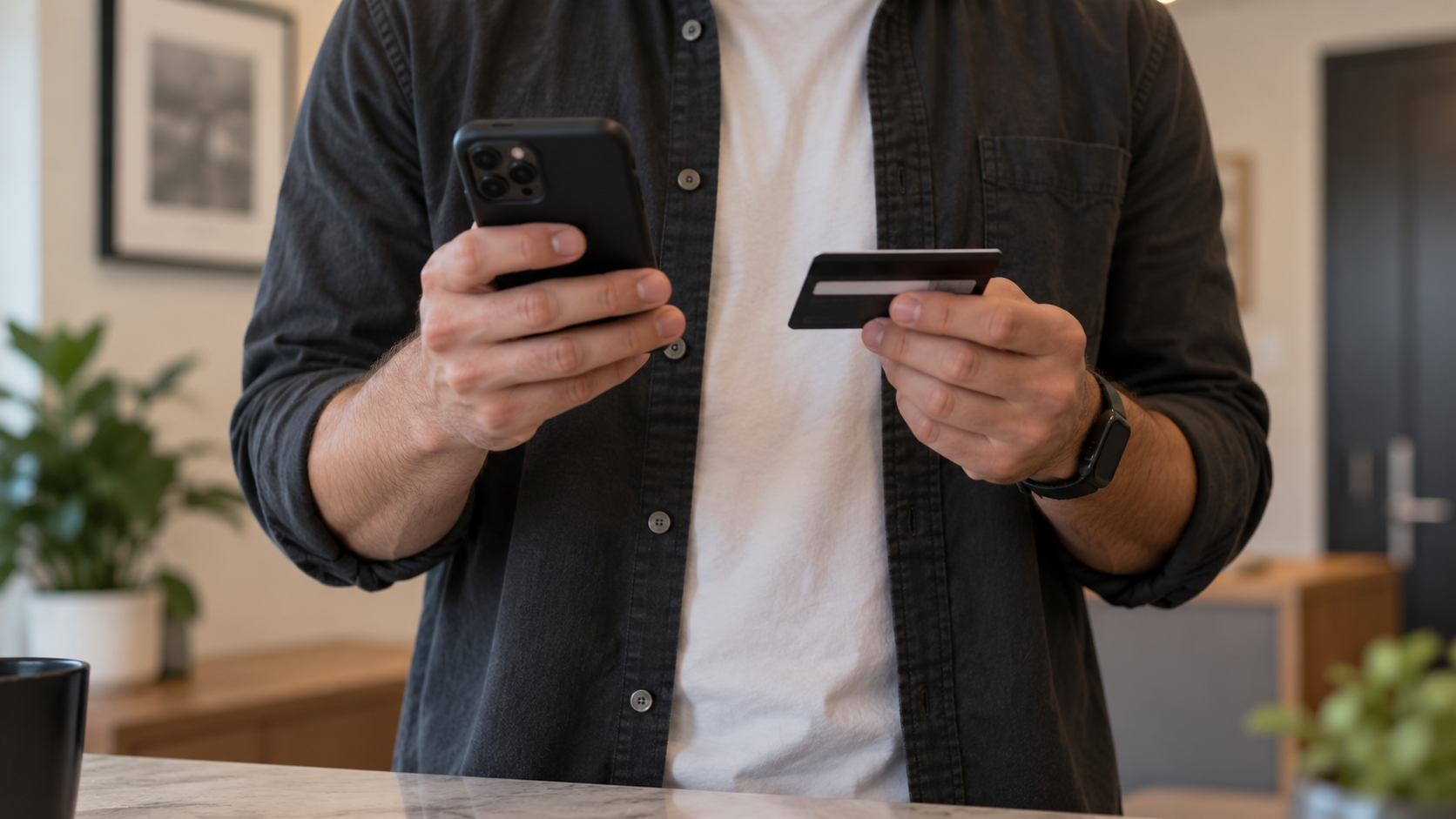 A person making a payment online through their phone