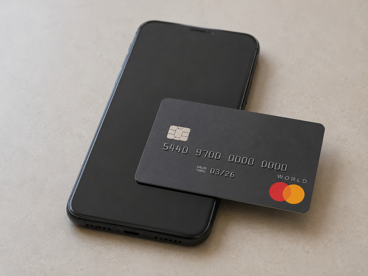 A smartphone and a credit card