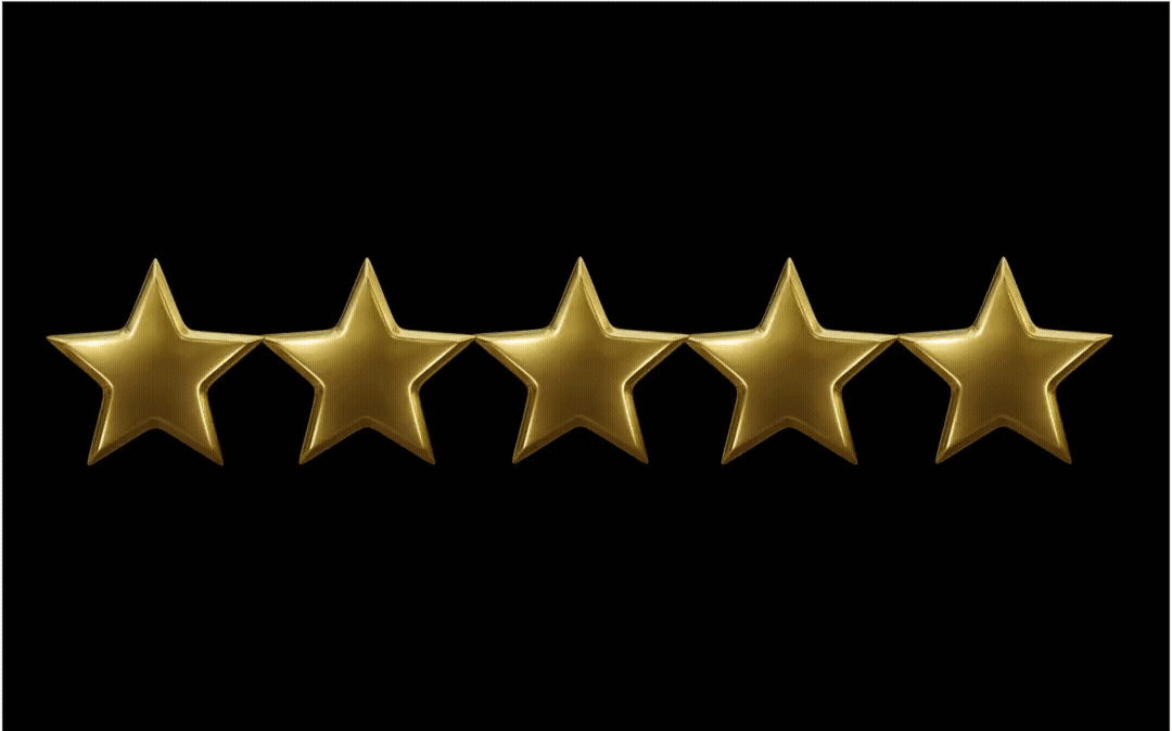 Five gold stars on a black background.