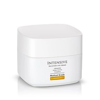White Medical Grade skincare jar with rounded square lid and silver label on a white background