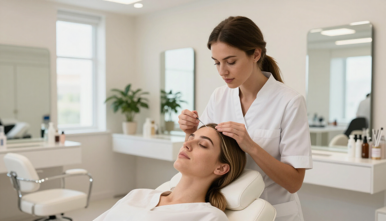 Professional eyebrow threading service in a modern salon