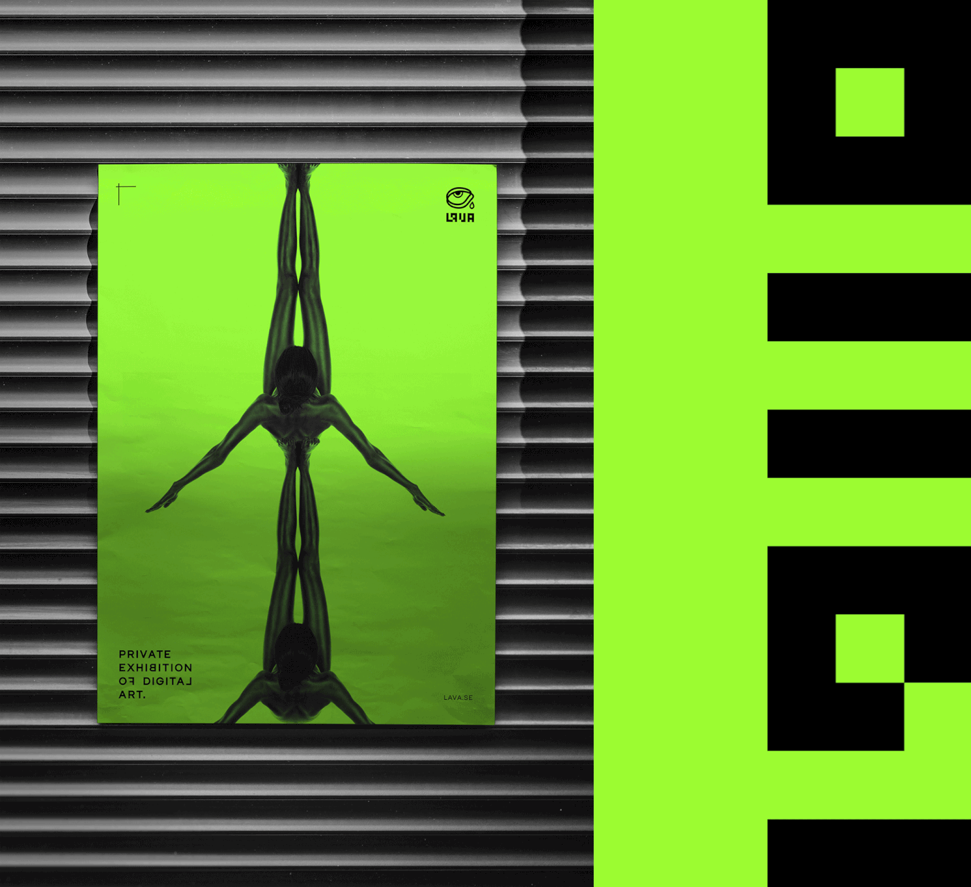 A poster of a woman doing a yoga pose on a green background.