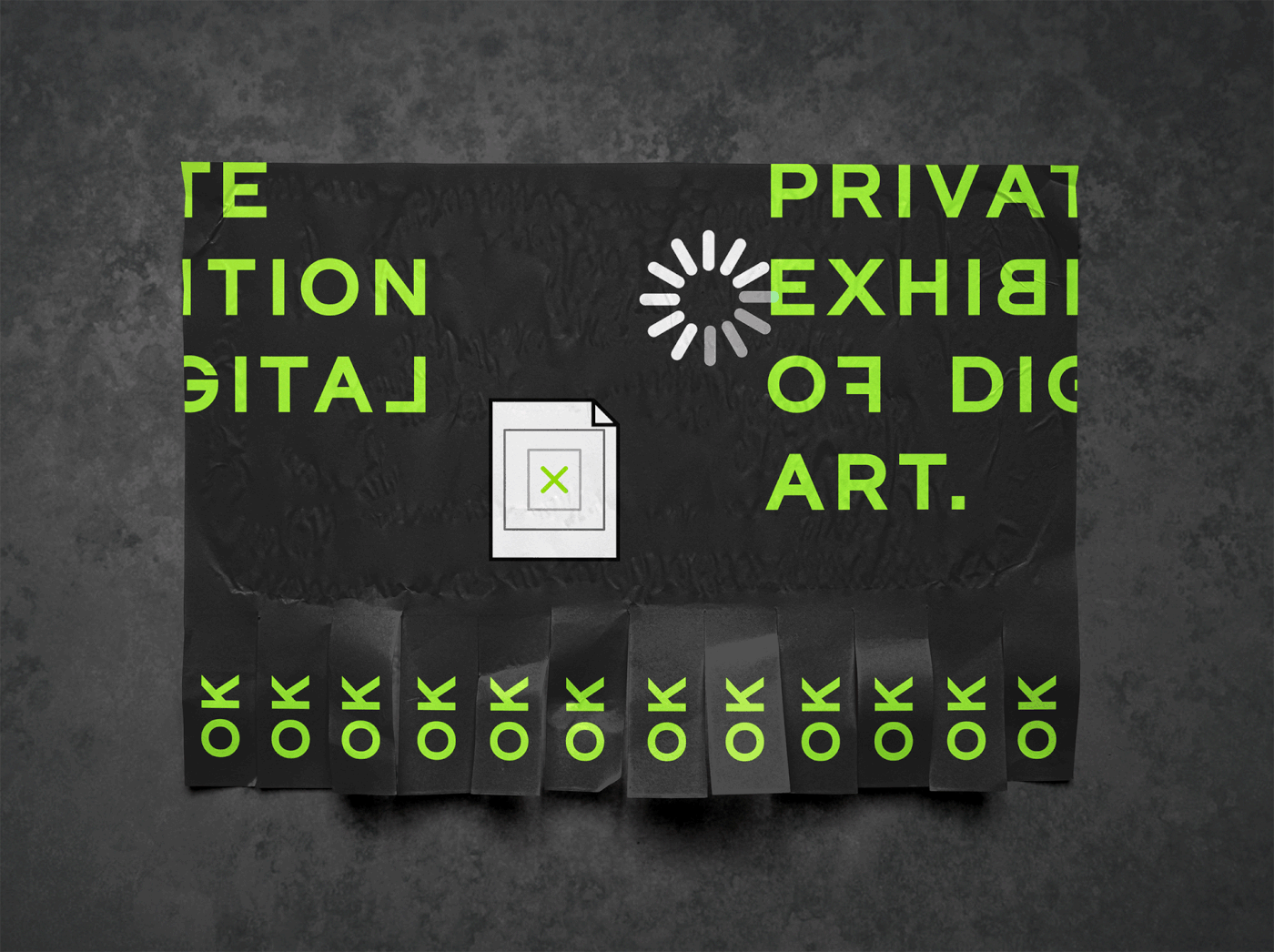 A black background with green text that says private exhibition of digital art