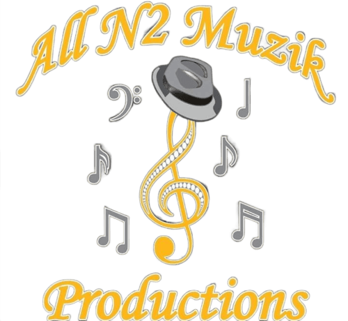 All N2 Muzik Productions logo with gold text, black fedora, treble clef, and musical notes on white background