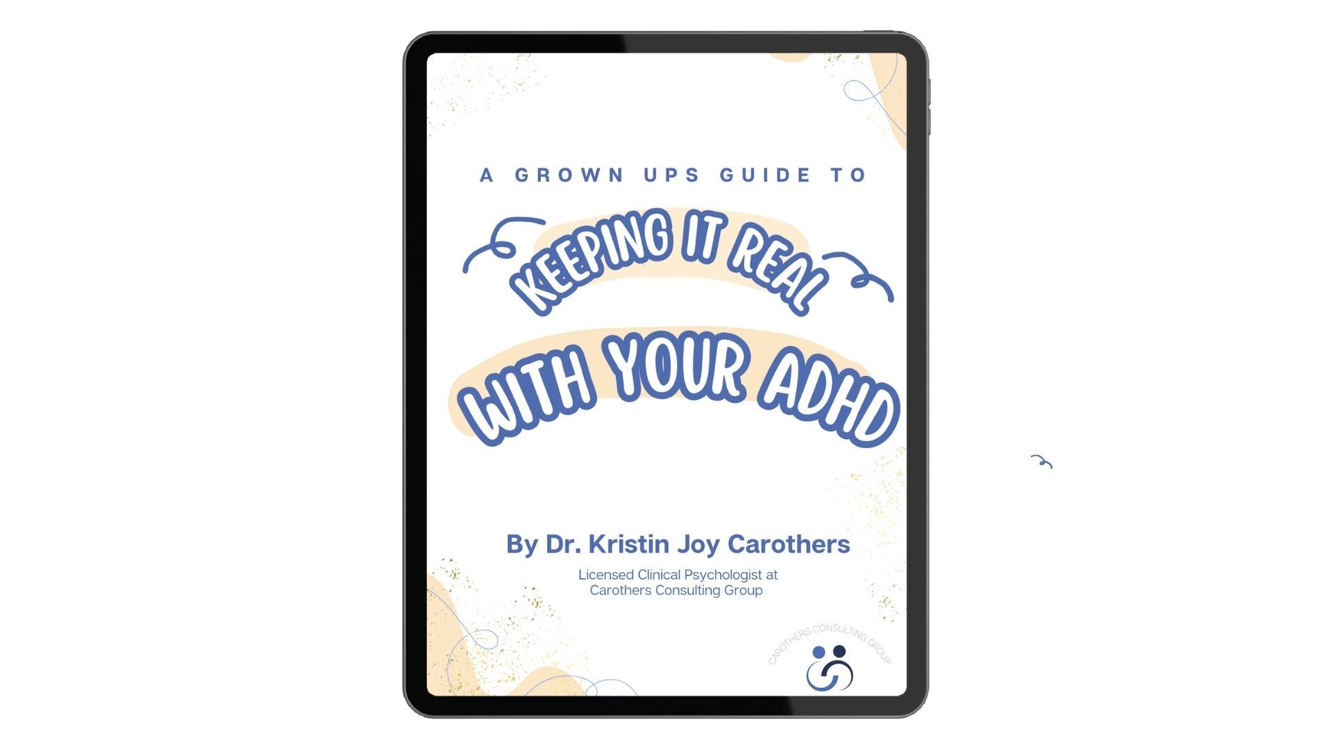 Tablet screen with guide title: 