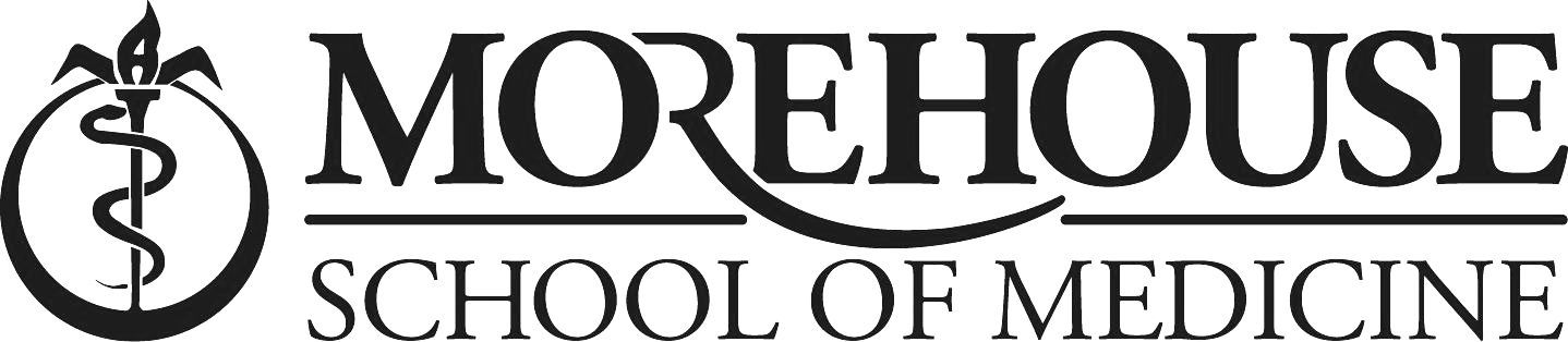 Logo of Morehouse School of Medicine, featuring the name and a staff of Hermes symbol.
