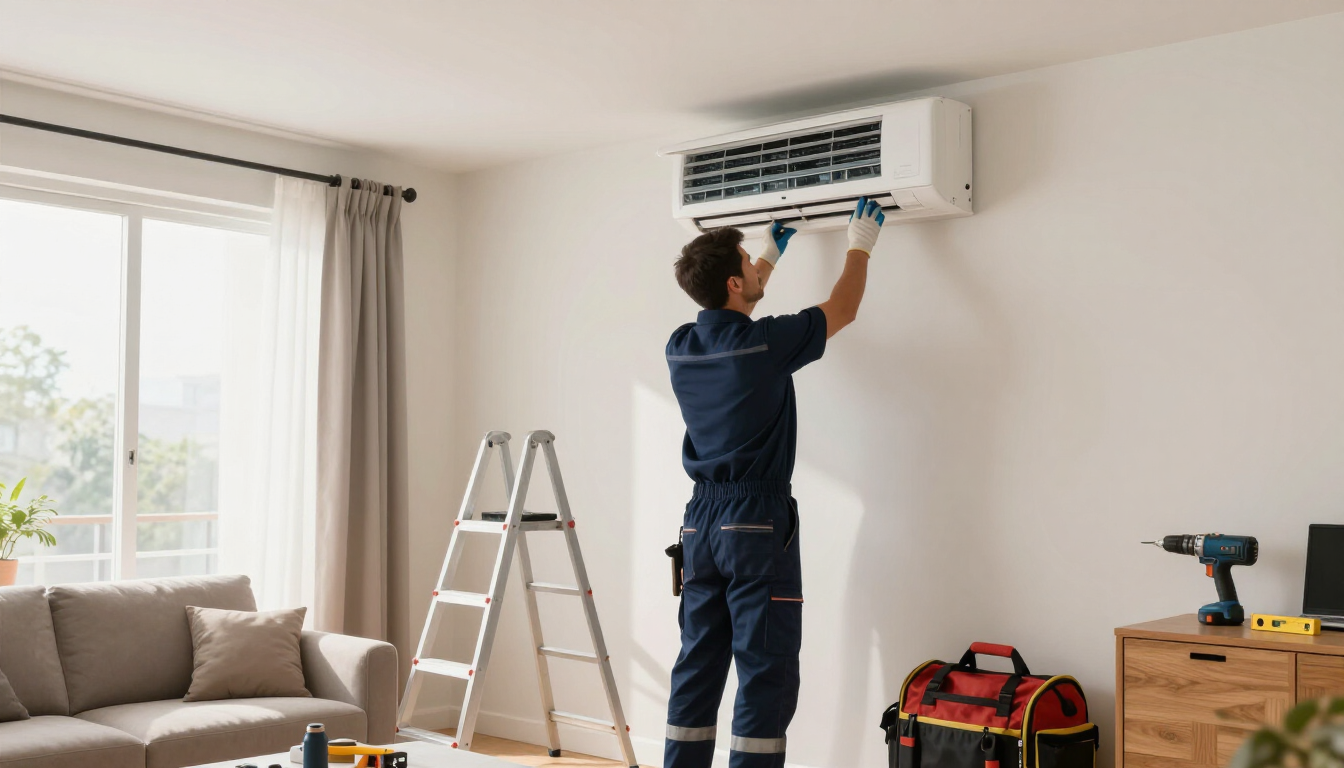 Técnico instalando un equipo split en Córdoba