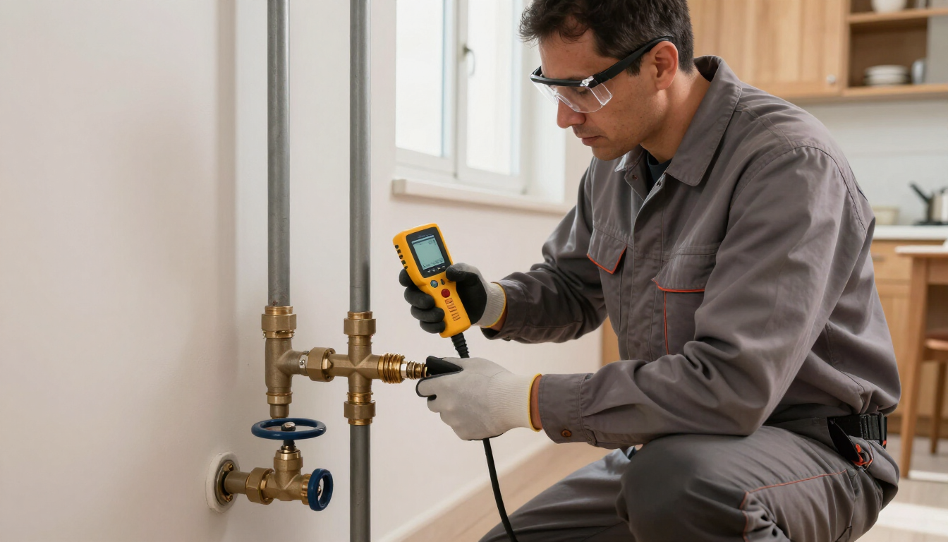 Inspección profesional de cañerías de gas en una vivienda