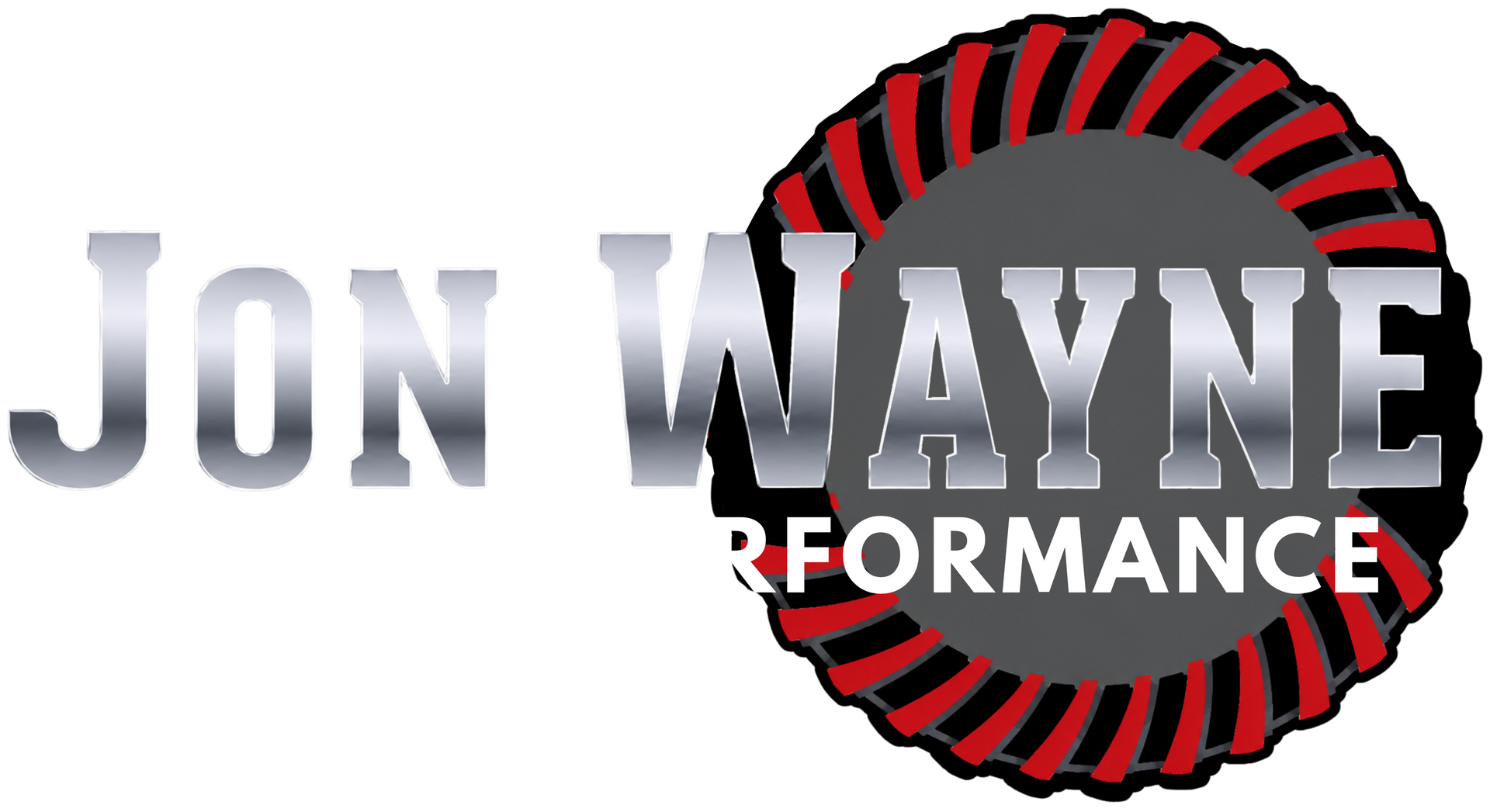 Jon Wayne Performance logo with gray text over a red-and-black circular gear design