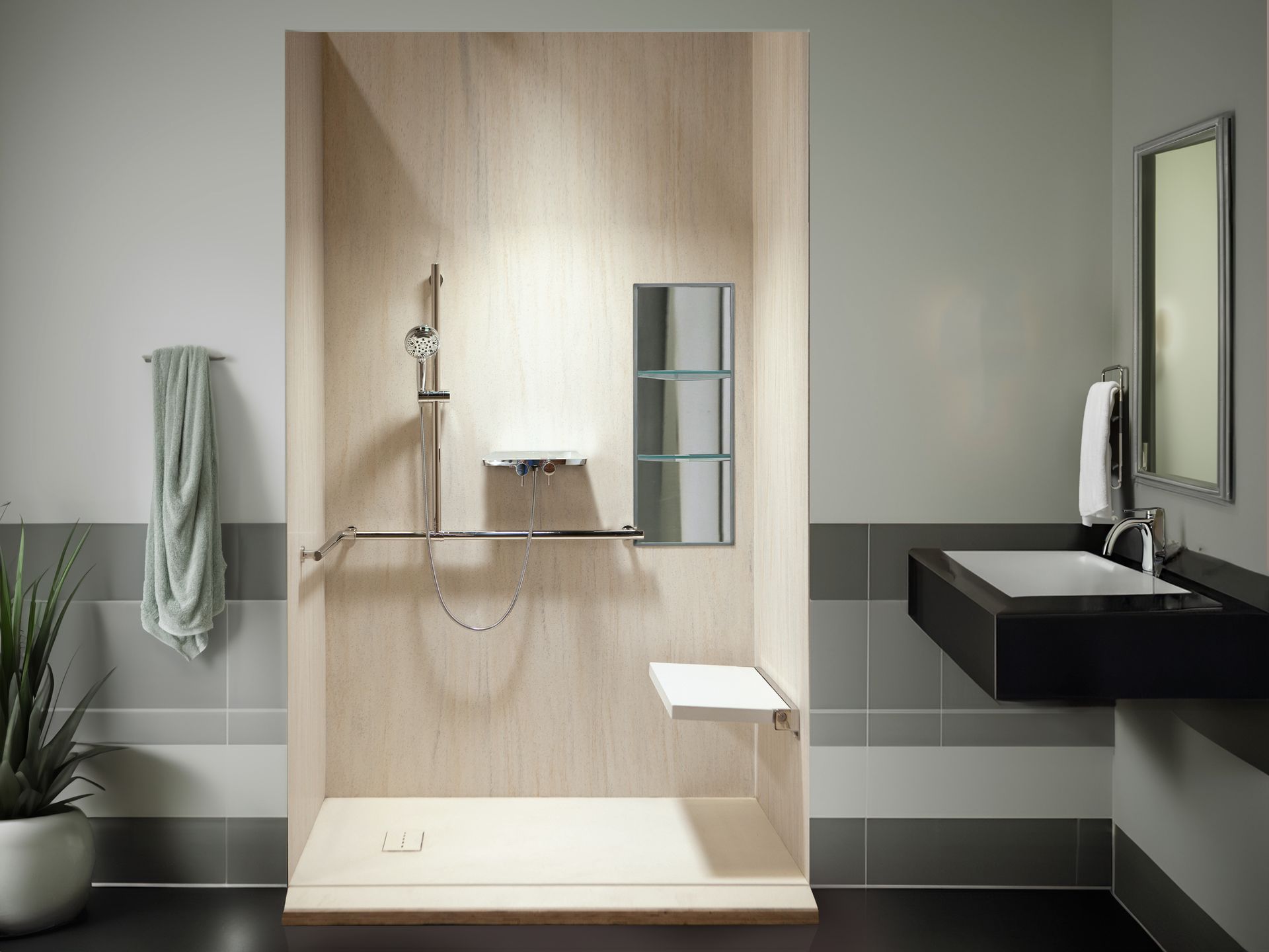 A step-by-step visual of Cascade Showerworks' garden tub reclamation in a Sugar Land master bath: the corner tub and tiled platform demolished, plumbing adapted within the same wet wall, waterproofing set, and an oversized walk-in shower with frameless corner glass built across the reclaimed footprint. The image conveys why Fort Bend treats Cascade as the known quantity for its signature conversion, priced flat because the crews perform it weekly.