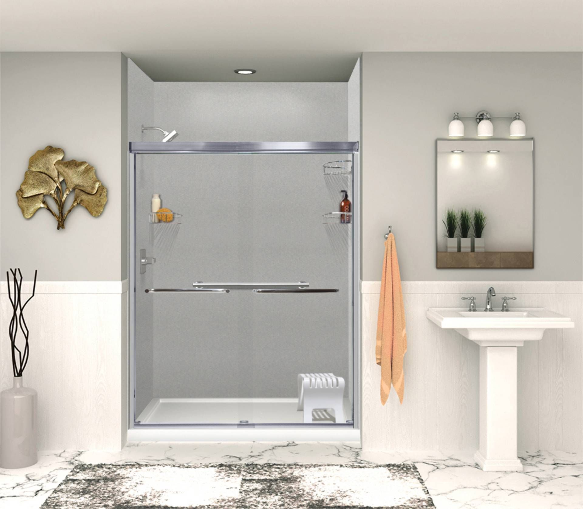 A grand Piney Point Village estate on a private wooded lot, showing an expansive primary suite where a curbless glass walk-in shower has replaced a dated tub. The image illustrates why Piney Point homeowners need a discreet shower specialist: they want spa-grade craftsmanship inside a $3 million gated home, a crew that protects premium finishes, and a one-day install that never turns the estate into a long-running jobsite.