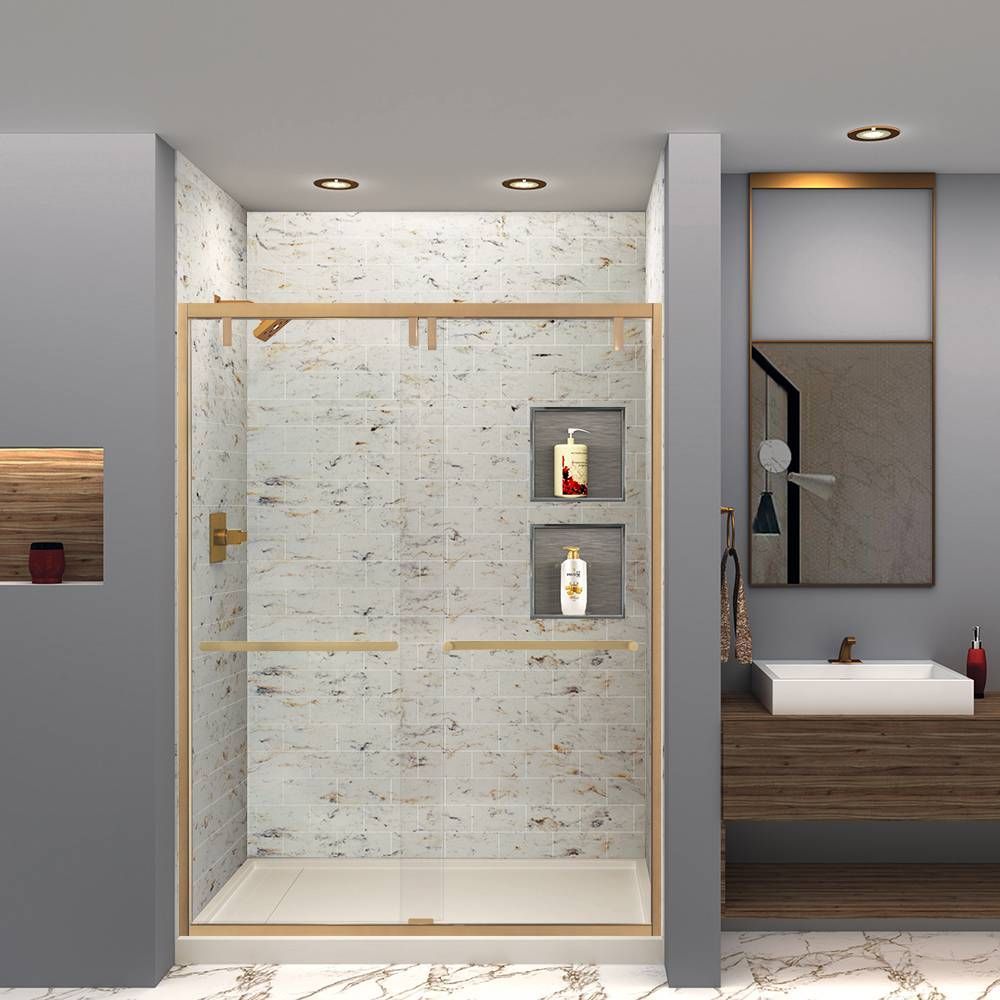 A before-and-after view of a Houston bathroom where an unused alcove bathtub has been converted into a modern walk-in shower. The after image shows a waterproof surround, a frameless glass door, a recessed shampoo niche, and a curbless entry replacing the old high tub wall. The tub-to-shower conversion, completed by Cascade Showerworks in as little as one day, adds space, safety, and resale value without relocating the existing plumbing.