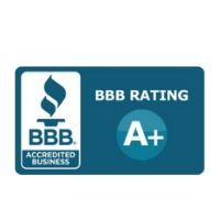 BBB Accredited Business logo on a dark blue background with an A+ rating displayed in a circle.