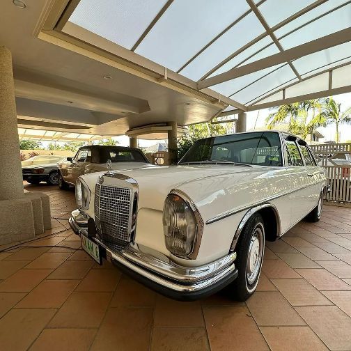 White Vintage Mercedes-Benz Sedan — Remedy Mobile Car Detailing in Burleigh, QLD