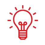 Red lightbulb with radiating lines, symbolizing an idea.