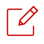 Red square with pencil, representing edit or create.