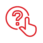 Red hand pointing to a question mark inside a circle.