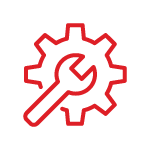Red gear and wrench icon, representing settings or maintenance.