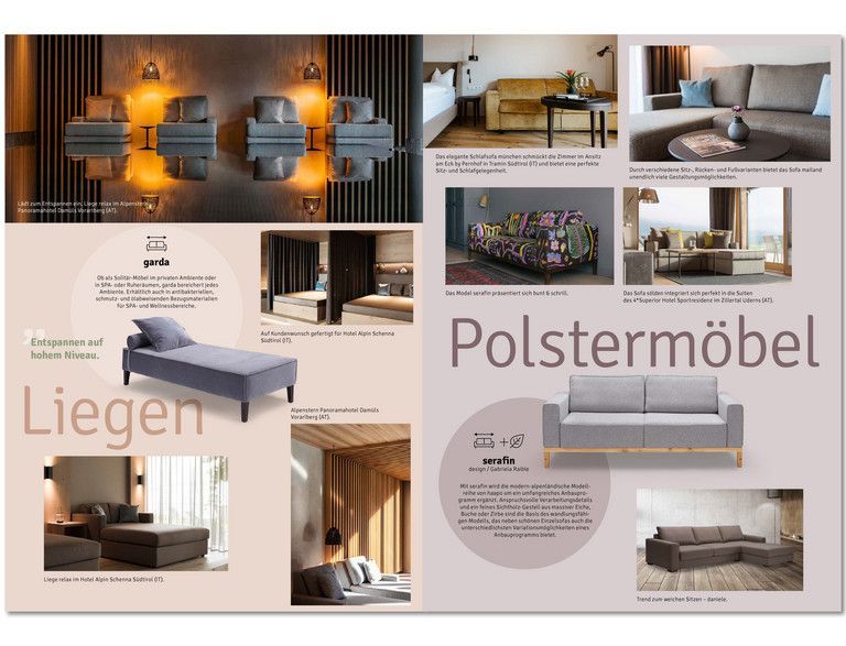 Eine Collage aus Bildern von Möbeln mit den Worten Polstermöbel auf der Unterseite