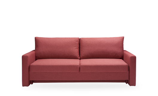 Ein dunkelrotes Sofa mit weichen Polstern auf wei&szlig;em Hintergrund