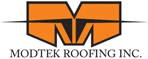 ModTek Roofing Inc. logo with orange roof icon and black text on white background