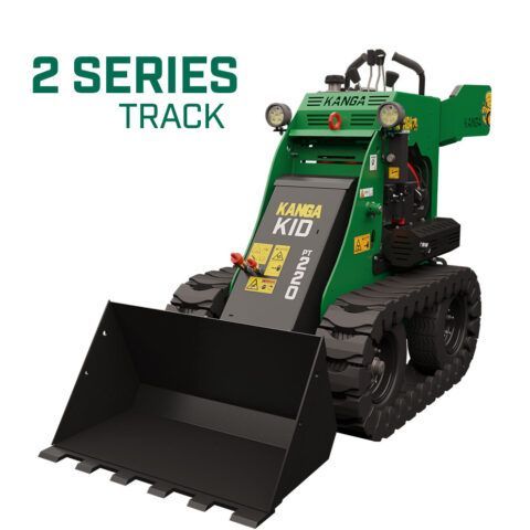 A green Kanga Kid 220 series compact track loader with a front bucket against a white background  — Forecast Machinery in Yarrawonga, NT