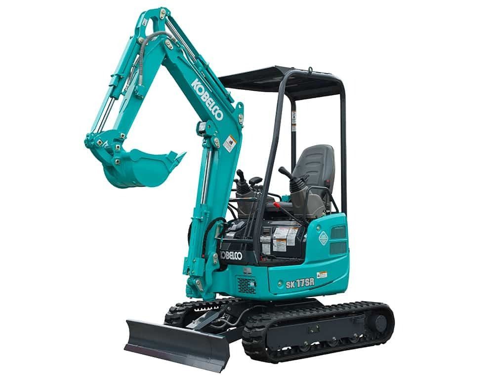 A Teal Kobelco Mini Excavator on Tracks with The Bucket Raised — Forecast Machinery in Yarrawonga, NT