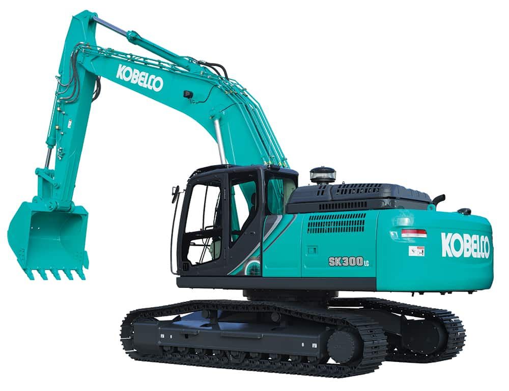 Teal Kobelco Excavator on Black Tracks, Arm Raised with A Bucket — Forecast Machinery in Yarrawonga, NT