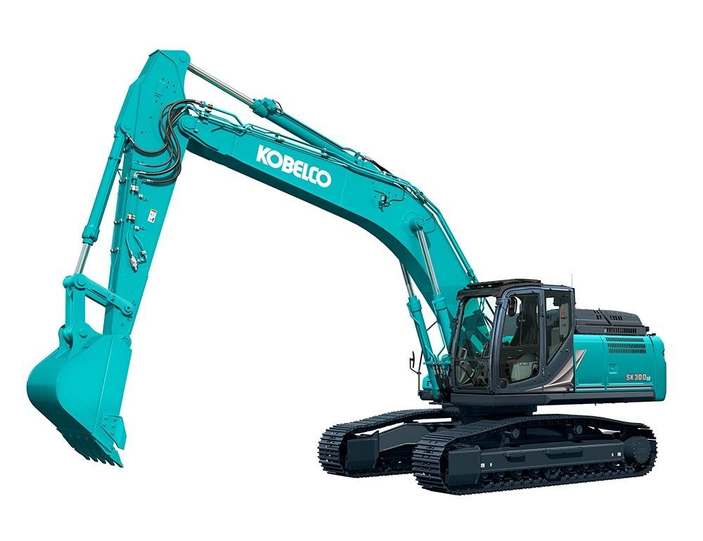 A teal Kobelco crawler excavator facing left against a white background — Forecast Machinery in Yarrawonga, NT