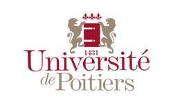 Logo de l'Université de Poitiers, représentant des lions, un écu et un texte en bordeaux et gris.