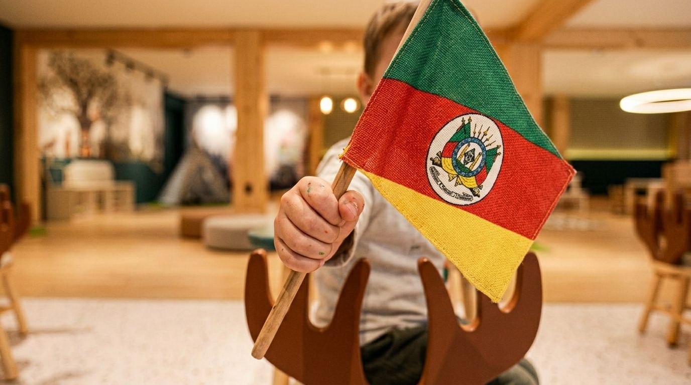 Pessoa segurando uma pequena bandeira peruana em um ambiente interno aquecido.
