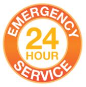 A logo for a 24 hour emergency service.