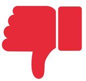 A red thumbs down sign on a white background.