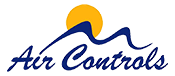 A logo for air controls with a mountain and sun