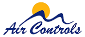 A logo for air controls with a mountain and sun