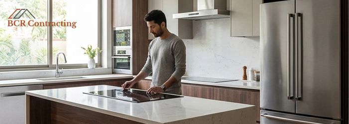 A detailed architectural blueprint showing a side-by-side comparison of a kitchen remodel and a new