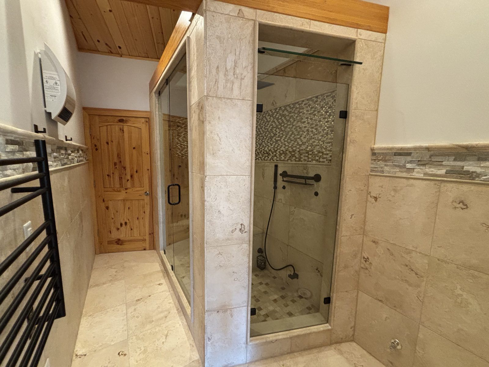 Frameless shower enclosure with transom panel, Cohasset, MA