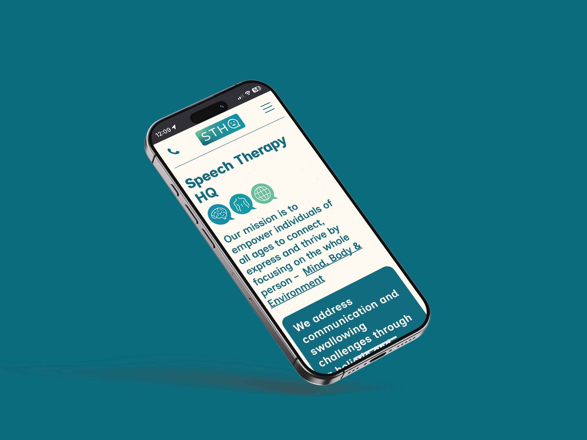 Speech Therapy HQ, website mobile home page design and branding