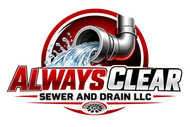 Always Clear Sewer and Drain LLC logo with red-and-black drain pipe water splash