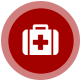 Red circle with a white first-aid kit icon.